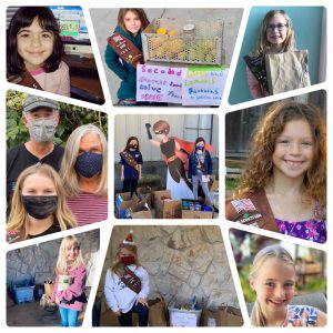 collage of girl scouts raising funds