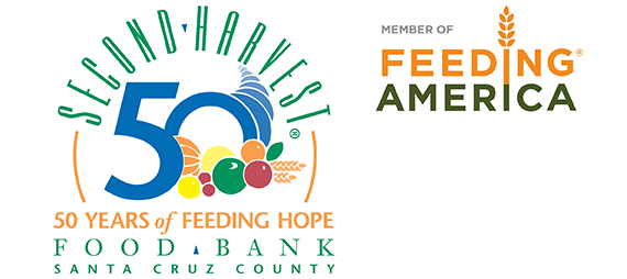 Combo del logo del 50 aniversario de Second Harvest con el logo de Feeding America